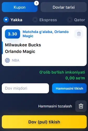 1Win да мавжуд бўлган спортга пул тикишлар
