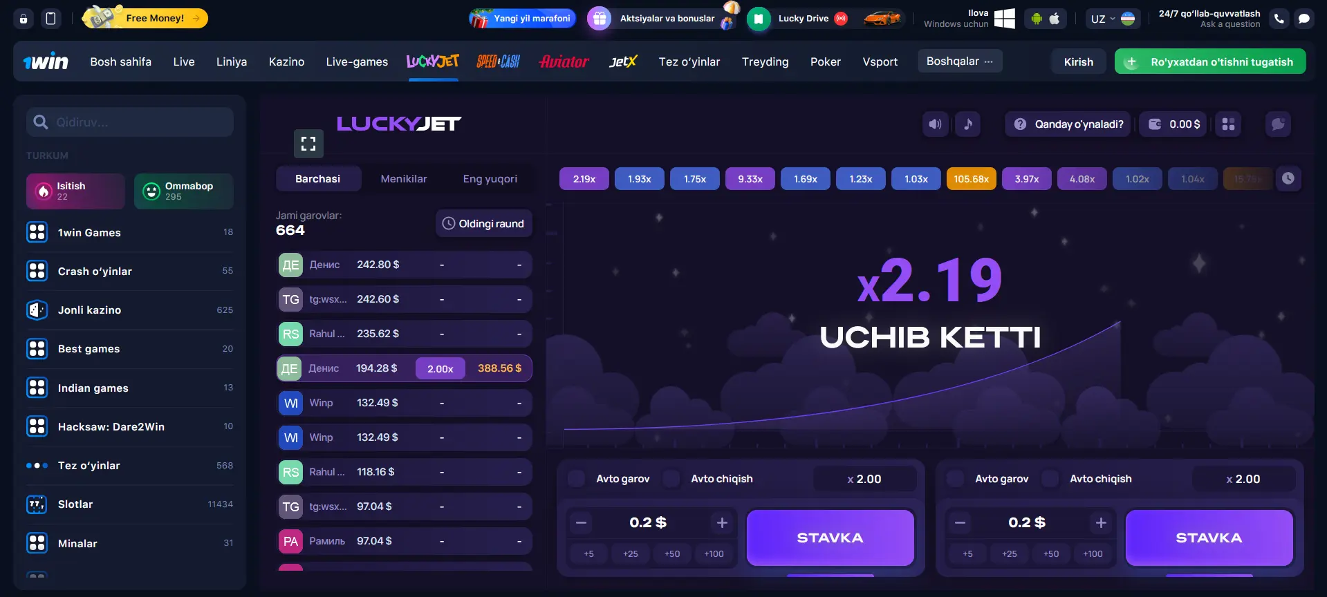 Lucky Jet нинг демо режими