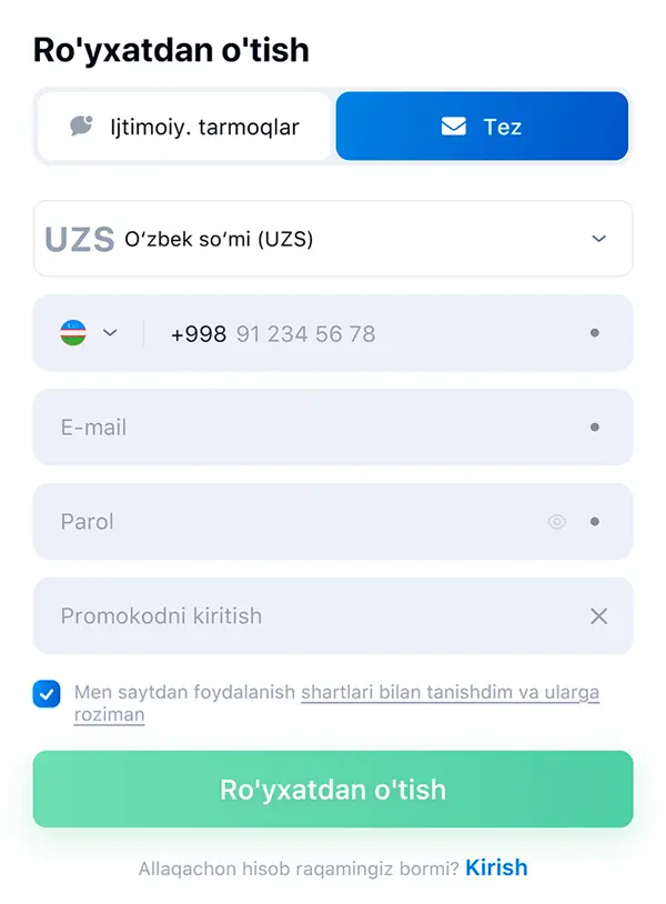 Рўйхатдан ўтиш 1Win